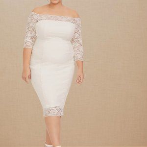 Torrid ivory lace off the shoulder bodycon wedding dress